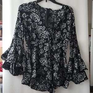 American Threads Black and White Floral Rumper